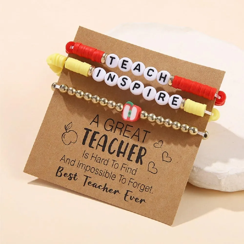 Handmade Beaded Teacher Bracelet Love Teach Inspire Stretch Letter Wristlets Appreciation Gifts Bracelet for Women Teacher Gifts