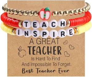 Handmade Beaded Teacher Bracelet Love Teach Inspire Stretch Letter Wristlets Appreciation Gifts Bracelet for Women Teacher Gifts