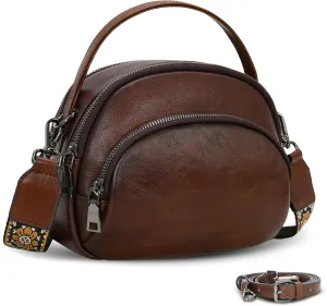 HESHE Leather Crossbody Bag Satchel Purses for Women with Pockets Multi-Zippered Top Handle Shoulder Handbags