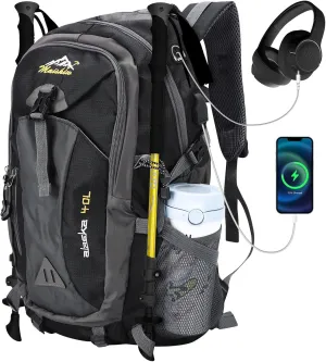 Hiking Backpack 40L Lightweight Breathable Back Pack for Men Women Travel Camping Daypack Bag, Waterproof Rucksack Packable for Cycling Climbing Walking Mountaineer Outdoor Sports Black