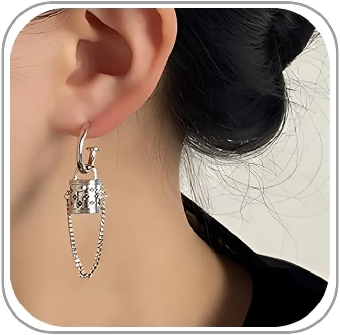 Hoop Chain Drop Earrings for Women Trendy Bucket Bag Huggie Earrings Dangle Gold Hoop Dangle Earrings Chain