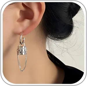 Hoop Chain Drop Earrings for Women Trendy Bucket Bag Huggie Earrings Dangle Gold Hoop Dangle Earrings Chain