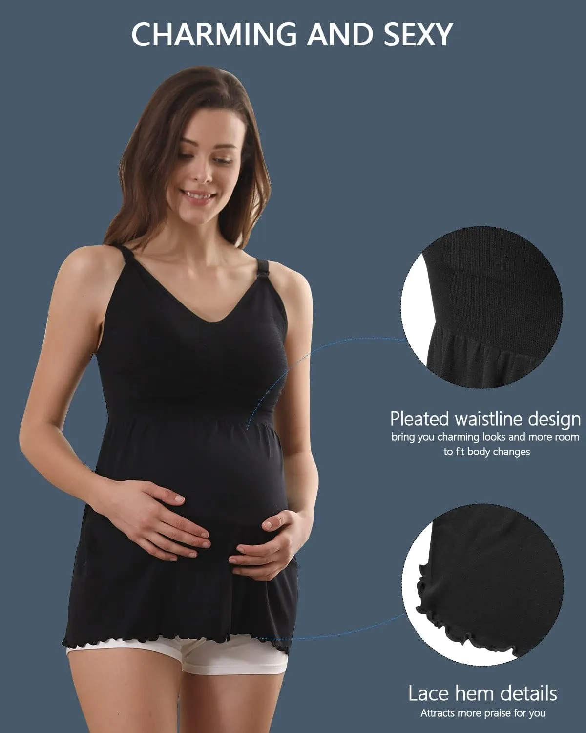 iloveSIA 2PACK Maternity Tops, 7027 Nursing Camisole Tops, Breastfeeding Tank Top Built-in Nursing Bras