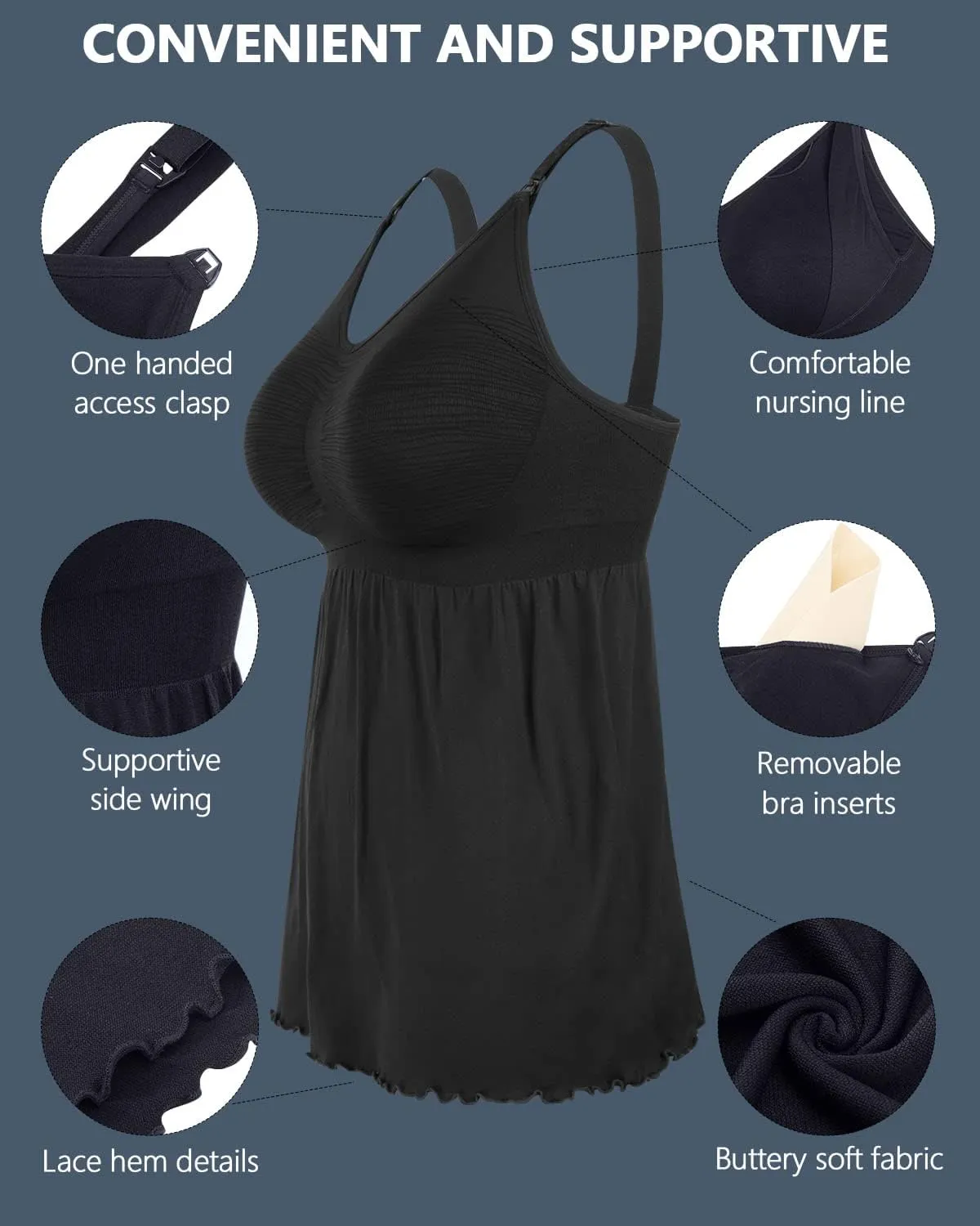 iloveSIA 2PACK Maternity Tops, 7027 Nursing Camisole Tops, Breastfeeding Tank Top Built-in Nursing Bras