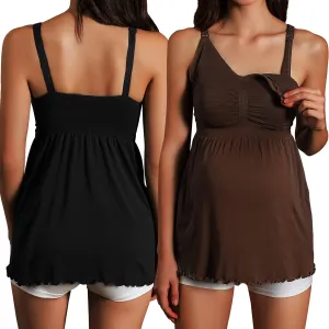 iloveSIA 2PACK Maternity Tops, 7027 Nursing Camisole Tops, Breastfeeding Tank Top Built-in Nursing Bras