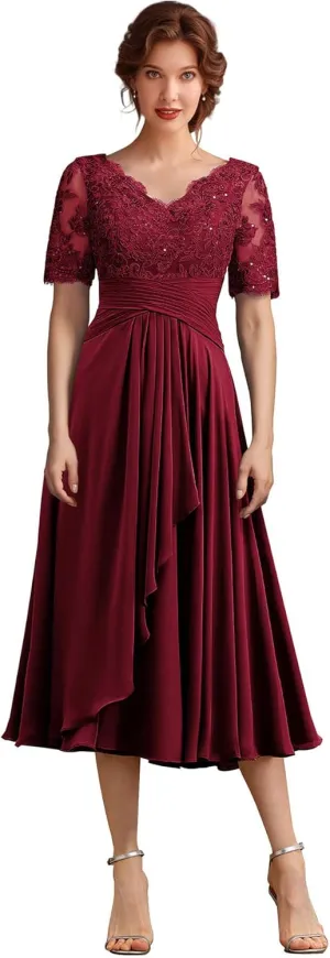 ISABUFEI Mother of The Bride Dresses for Wedding Party Gowns Formal Evening Dress V-Neck Mother of The Groom Dresses