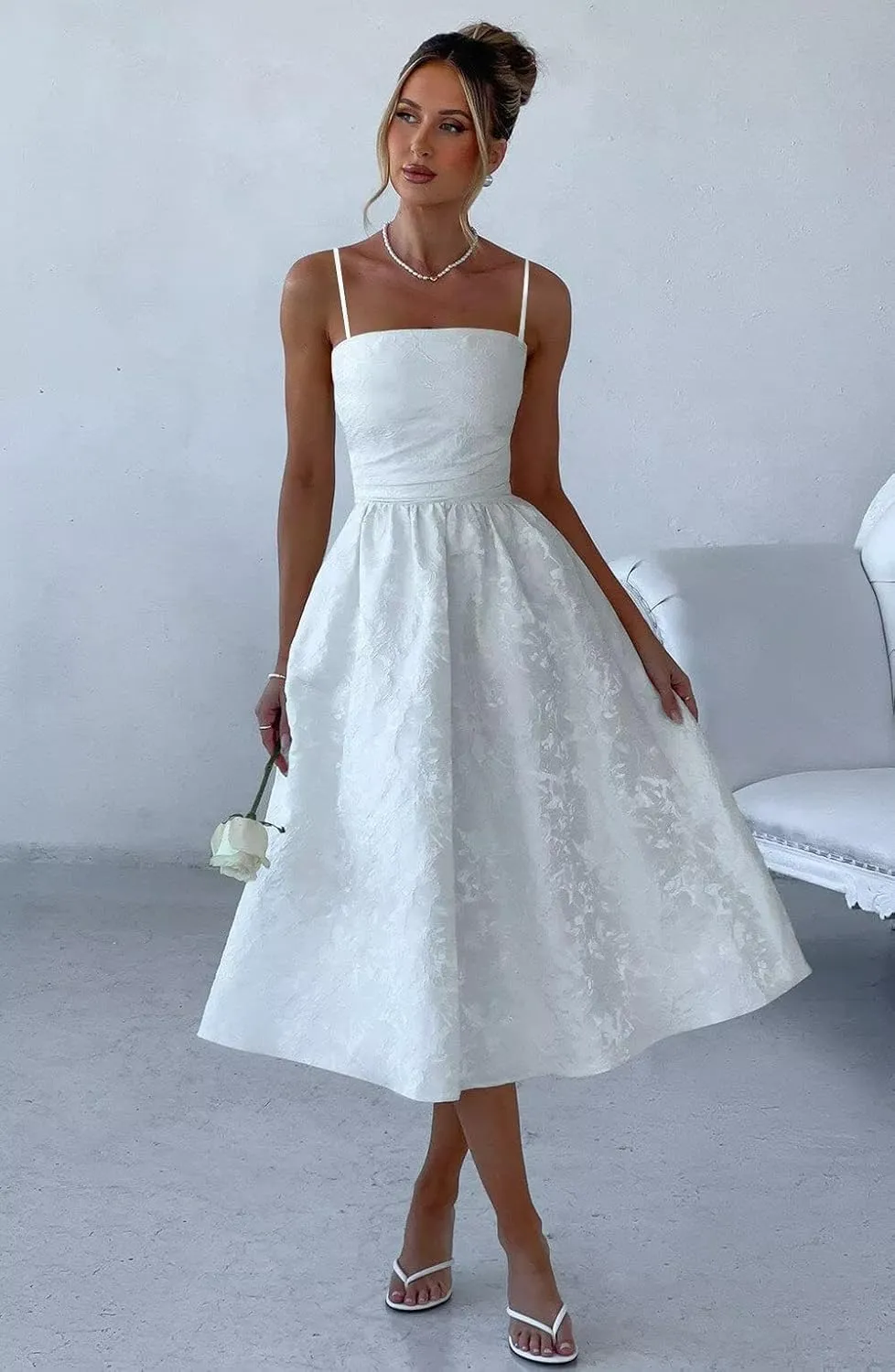 Jacquard Satin Prom Dresses with Bow 2025 Tea Length Party Dress Spaghetti Straps Evening Dress for Women