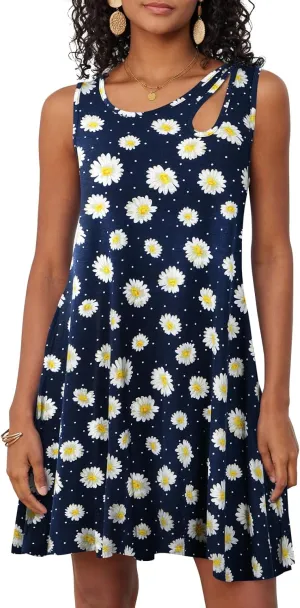 JollieLovin Women Summer Sundress Plus Size Tank Sleeveless T-Shirt Dress Beach Swing Loose Fit Casual
