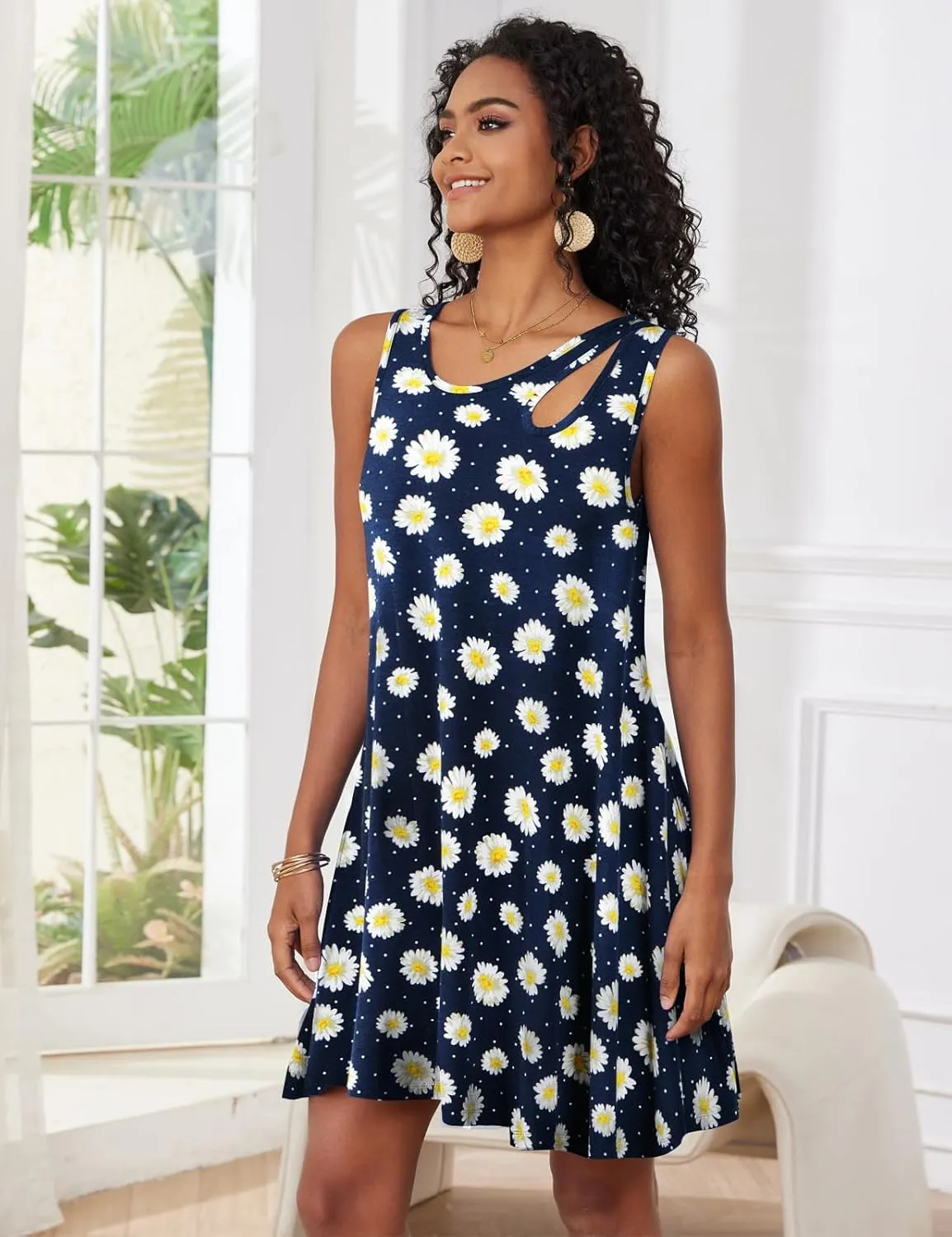 JollieLovin Women Summer Sundress Plus Size Tank Sleeveless T-Shirt Dress Beach Swing Loose Fit Casual