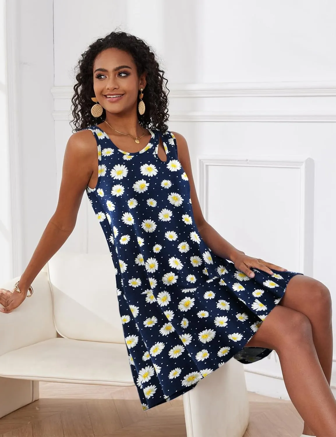 JollieLovin Women Summer Sundress Plus Size Tank Sleeveless T-Shirt Dress Beach Swing Loose Fit Casual
