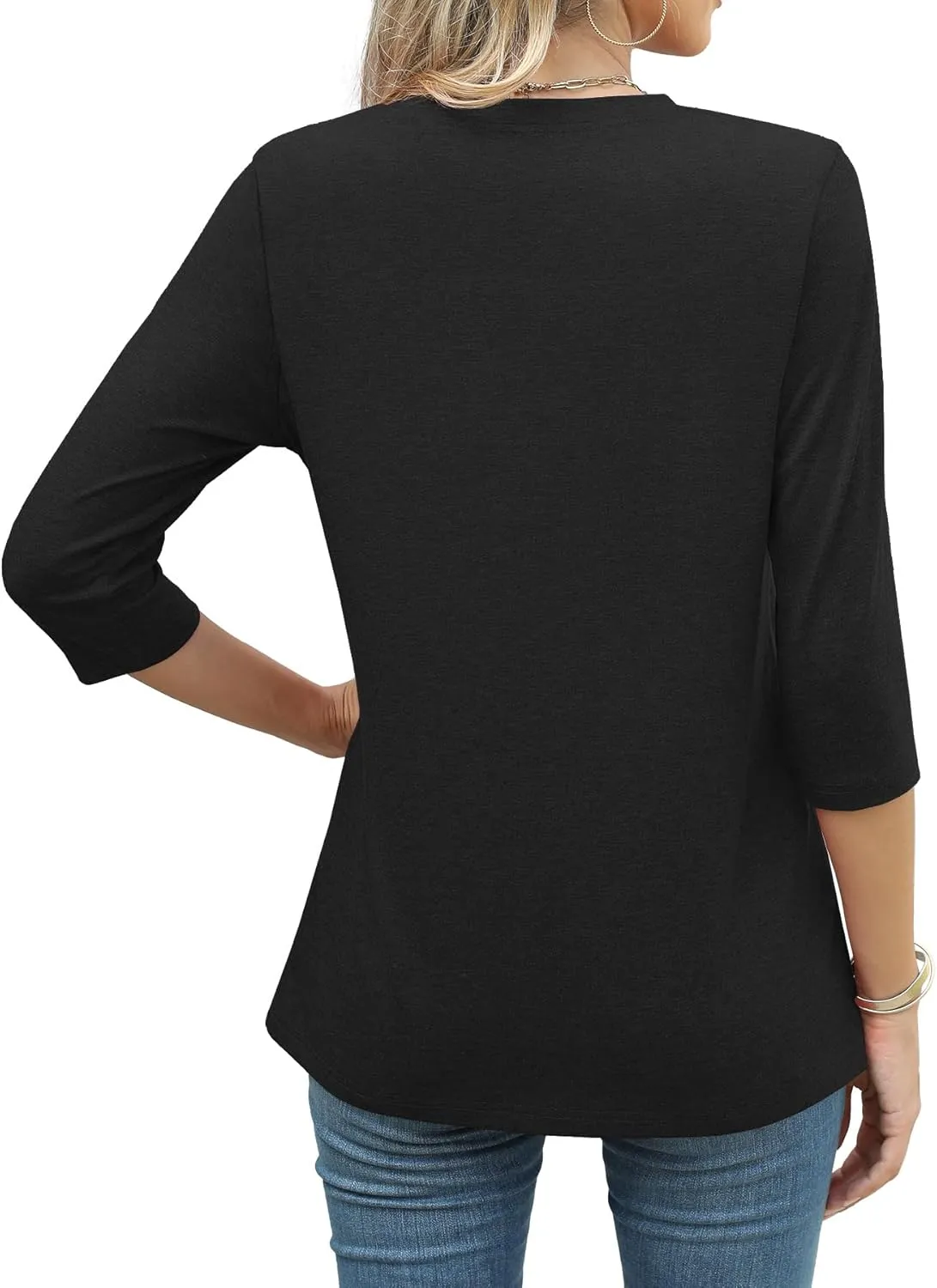 JomeDesign 3/4 Length Sleeve Womens Tops Round Neck Casual Tunic Tops Pleated Shirts Dressy