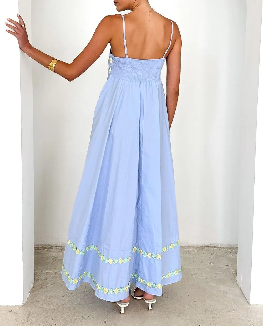 Juakoso Women Spaghetti Strap Maxi Dress Summer Sleeveless Flowy Long Dress Y2k Floral Print Vacation Beach Sundress