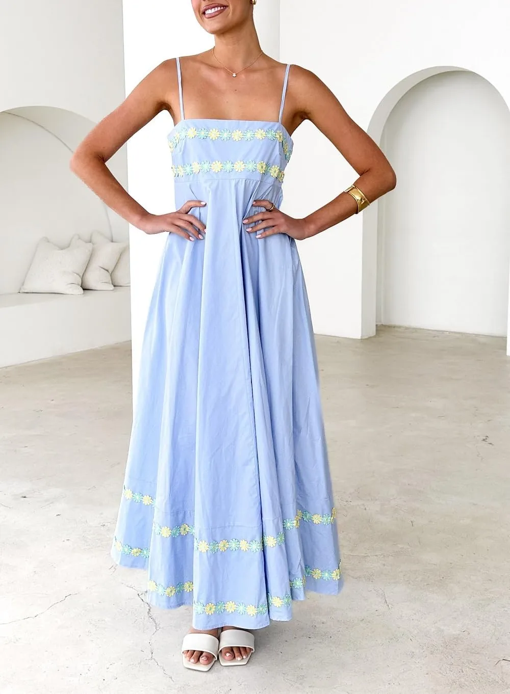Juakoso Women Spaghetti Strap Maxi Dress Summer Sleeveless Flowy Long Dress Y2k Floral Print Vacation Beach Sundress