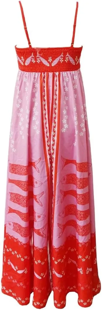 Juakoso Women Spaghetti Strap Maxi Dress Summer Sleeveless Flowy Long Dress Y2k Floral Print Vacation Beach Sundress