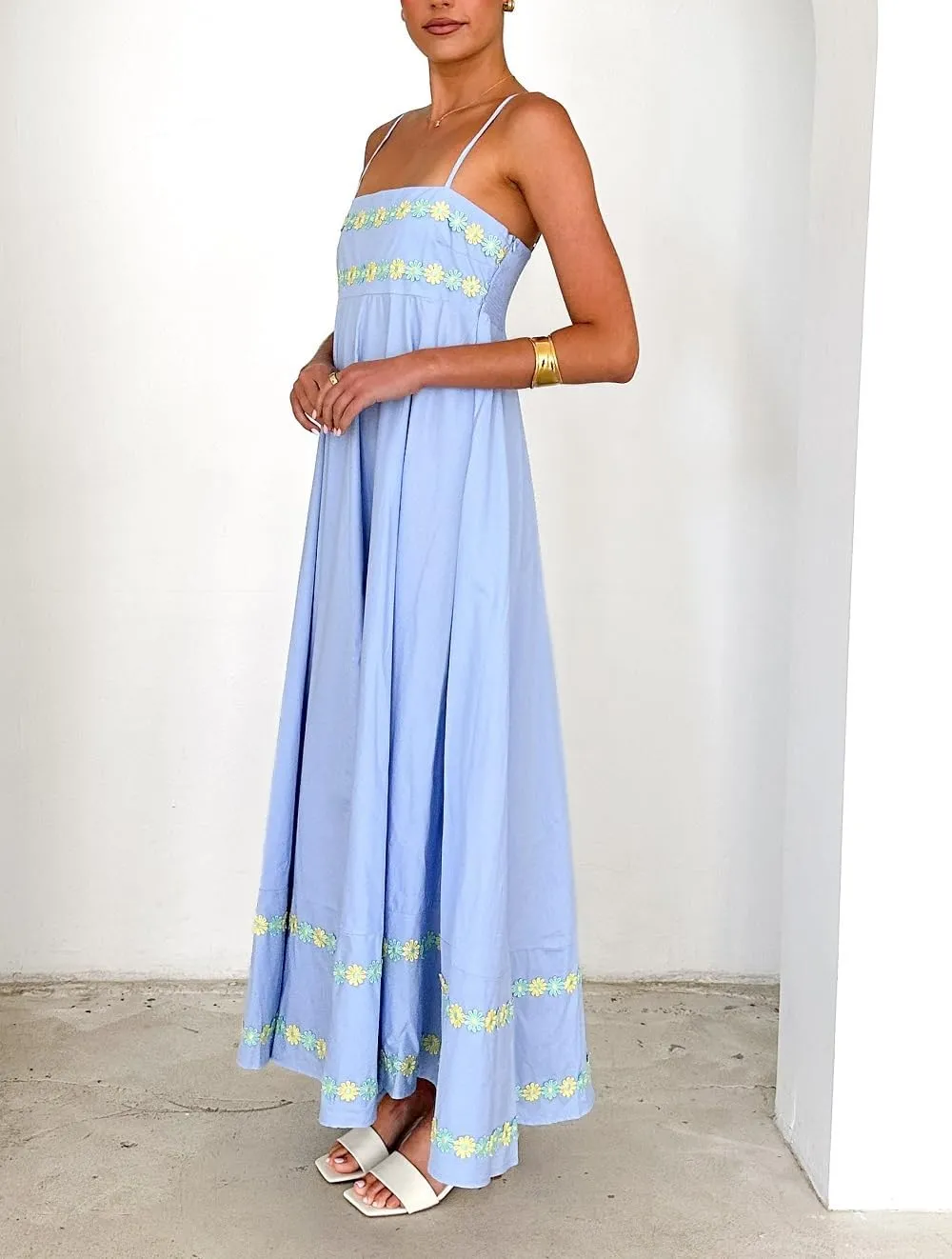 Juakoso Women Spaghetti Strap Maxi Dress Summer Sleeveless Flowy Long Dress Y2k Floral Print Vacation Beach Sundress