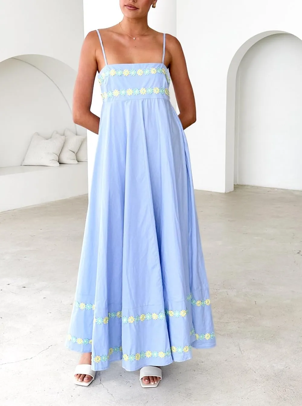 Juakoso Women Spaghetti Strap Maxi Dress Summer Sleeveless Flowy Long Dress Y2k Floral Print Vacation Beach Sundress