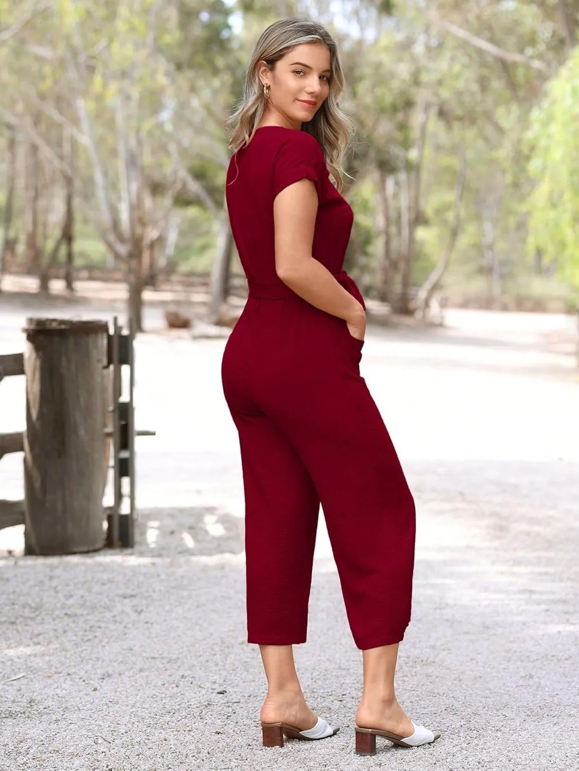 Jumpsuits for Women Casual Dressy One Piece Short Sleeve Button Up Flattering Jumpsuits for Women