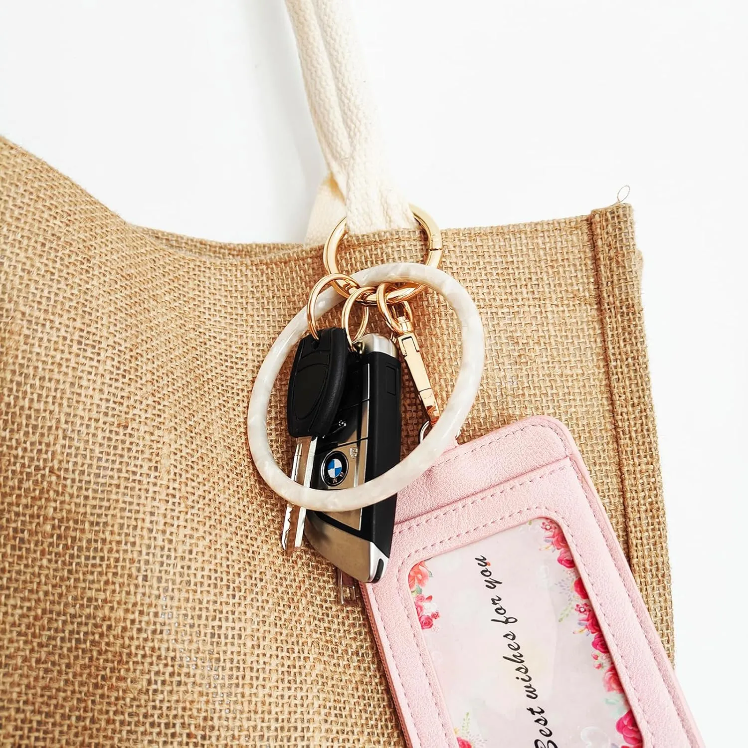 Junyuerly Wristlet Keychain Bracelet for Women Bangle Key Rings Acetate Round Key Chain with Clip