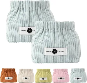 KCRPM Corduroy Elastic Hair Tie Organizer, Cosmetic Bags for Women Makeup Bag Large Capacity Purse Travel Toiletry Zipper Storage Pouch Make up Brushes Organizer for Gifts (2pcs Blue)