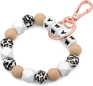 Kemstone Designs Silicone Bracelet Keychain Wristlet,Key Ring Bracelet Beaded Link for Women