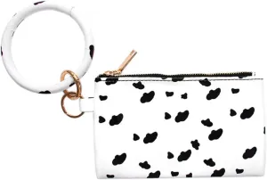 Key Chain Bracelets Women Keyring Bangle Circle Faux Leather Keychain With Wallet Wristlet Card Holder