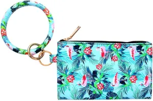 Key Chain Bracelets Women Keyring Bangle Circle Faux Leather Keychain With Wallet Wristlet Card Holder