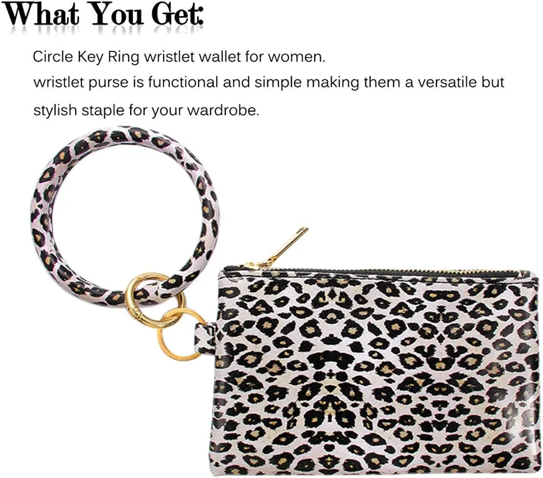 Key Chain Bracelets Women Keyring Bangle Circle Faux Leather Keychain With Wallet Wristlet Card Holder