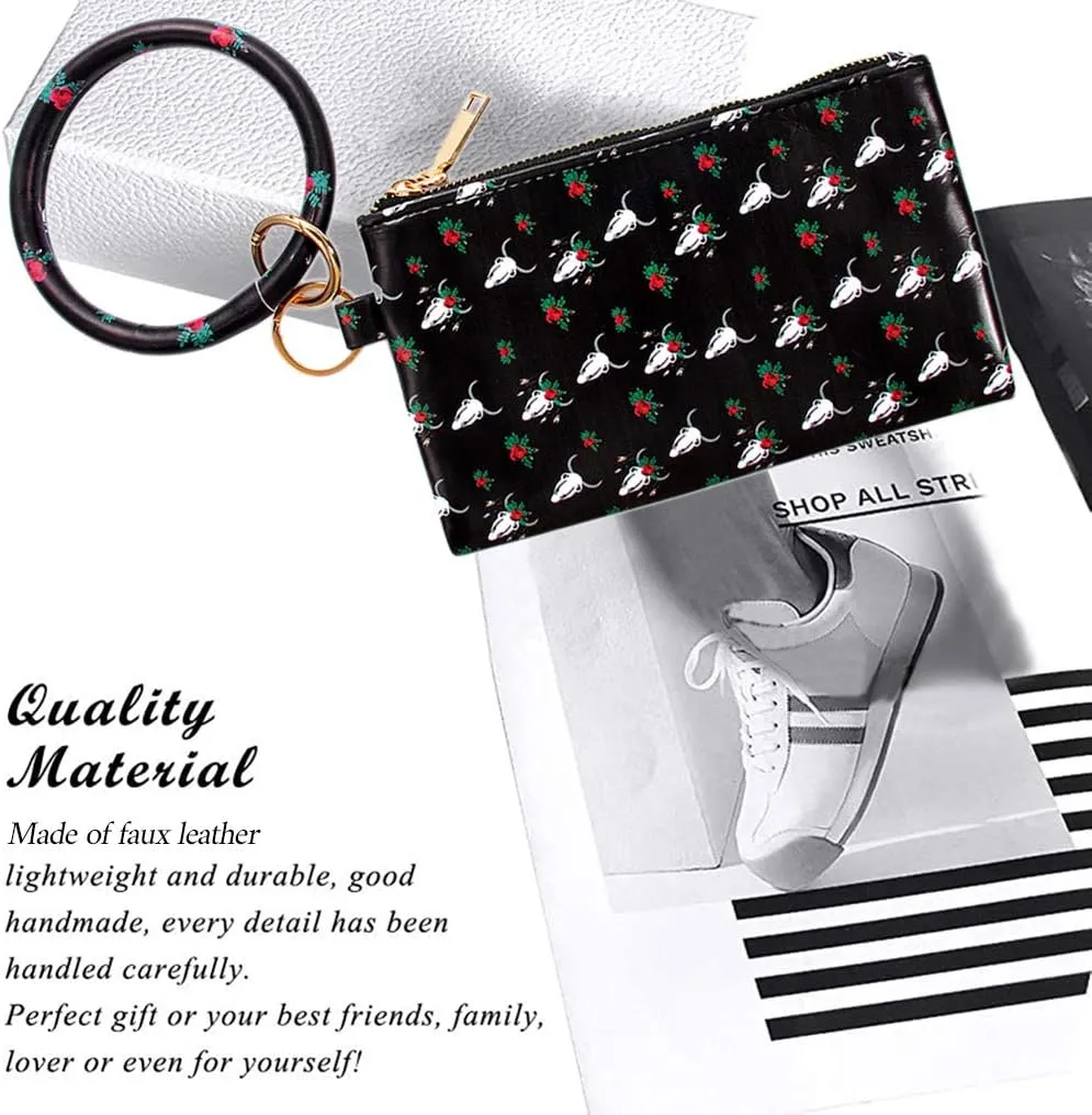 Key Chain Bracelets Women Keyring Bangle Circle Faux Leather Keychain With Wallet Wristlet Card Holder