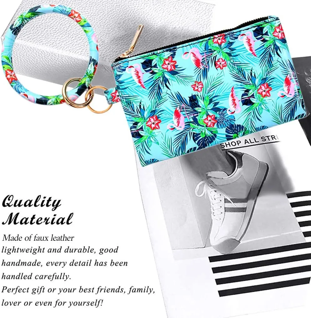 Key Chain Bracelets Women Keyring Bangle Circle Faux Leather Keychain With Wallet Wristlet Card Holder