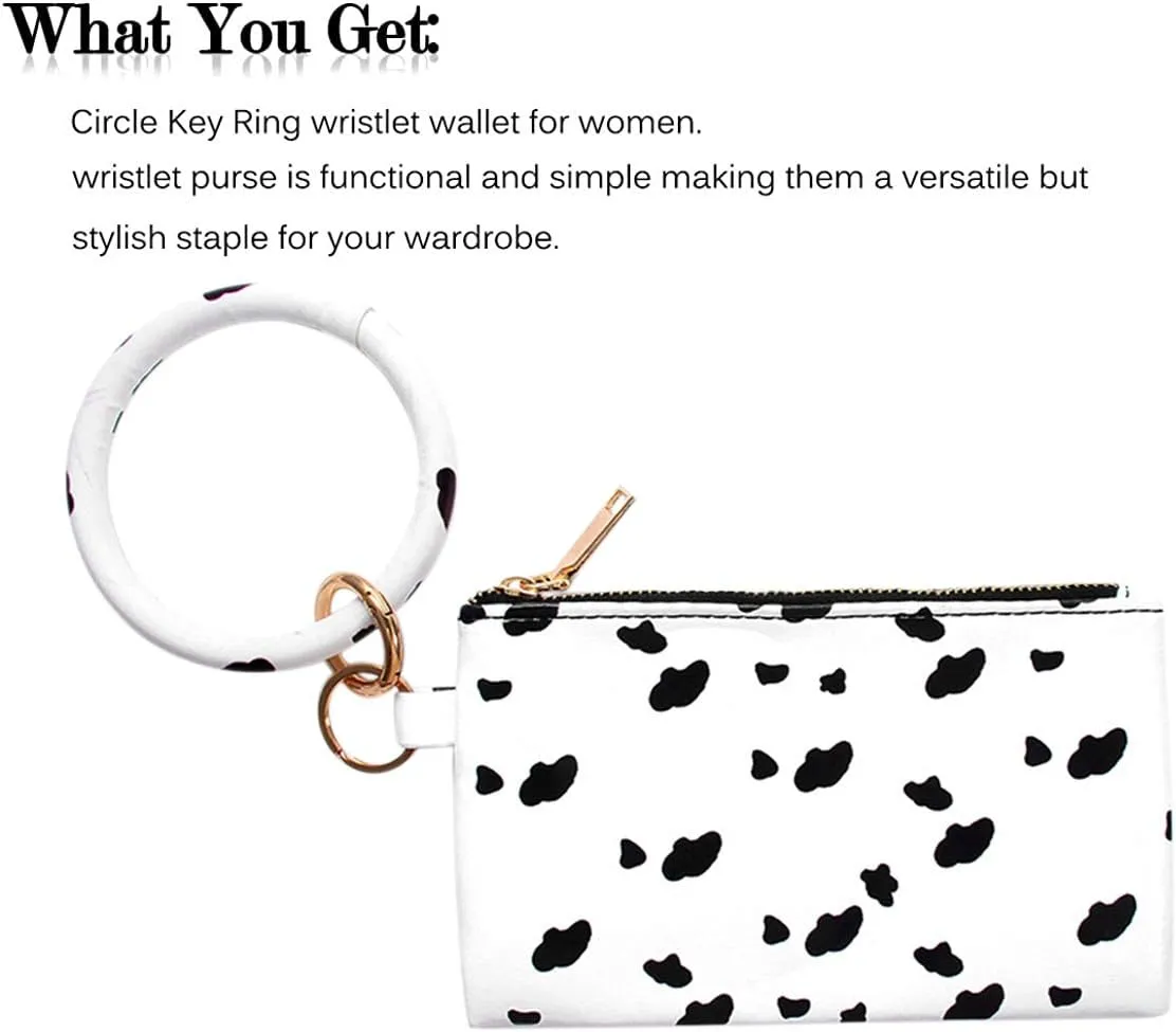 Key Chain Bracelets Women Keyring Bangle Circle Faux Leather Keychain With Wallet Wristlet Card Holder