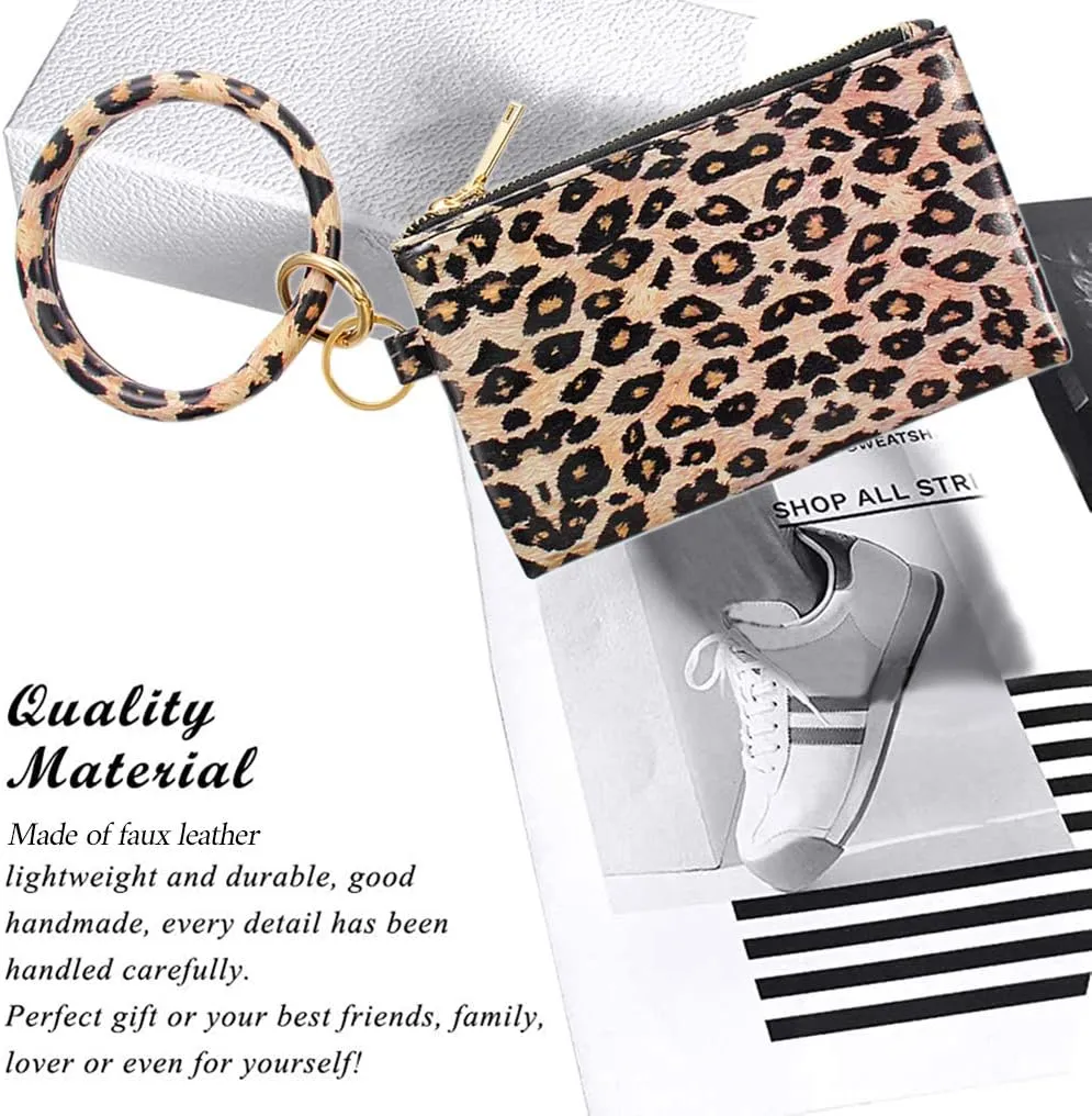 Key Chain Bracelets Women Keyring Bangle Circle Faux Leather Keychain With Wallet Wristlet Card Holder