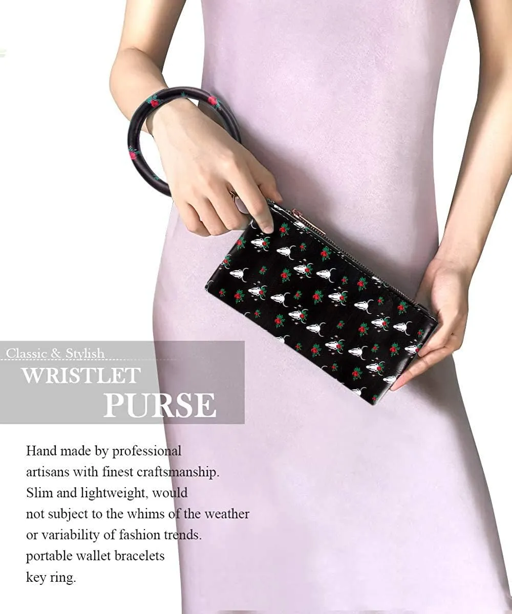 Key Chain Bracelets Women Keyring Bangle Circle Faux Leather Keychain With Wallet Wristlet Card Holder