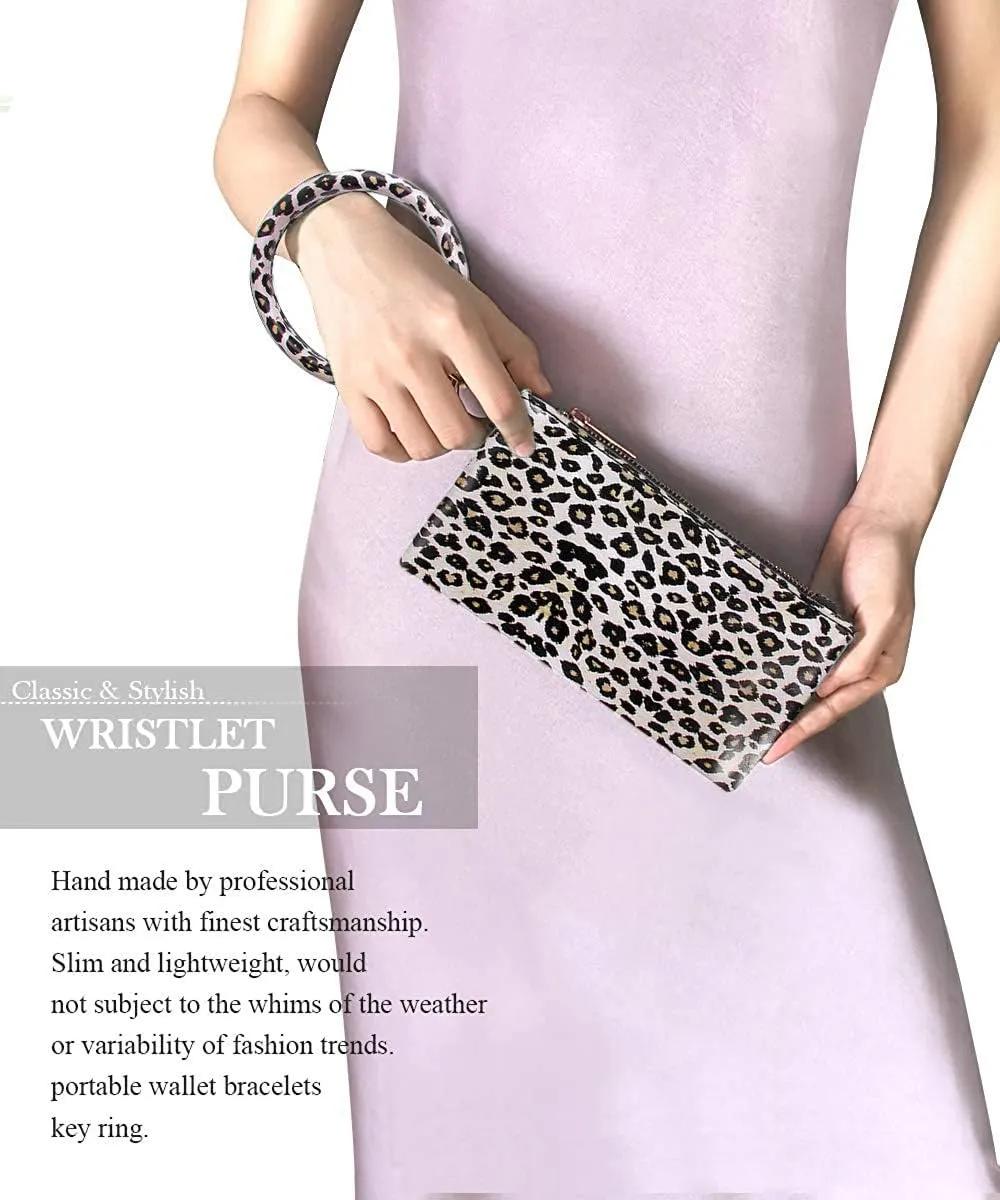 Key Chain Bracelets Women Keyring Bangle Circle Faux Leather Keychain With Wallet Wristlet Card Holder