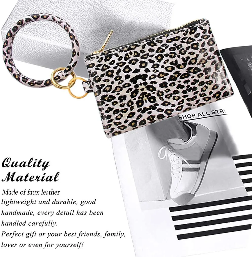 Key Chain Bracelets Women Keyring Bangle Circle Faux Leather Keychain With Wallet Wristlet Card Holder