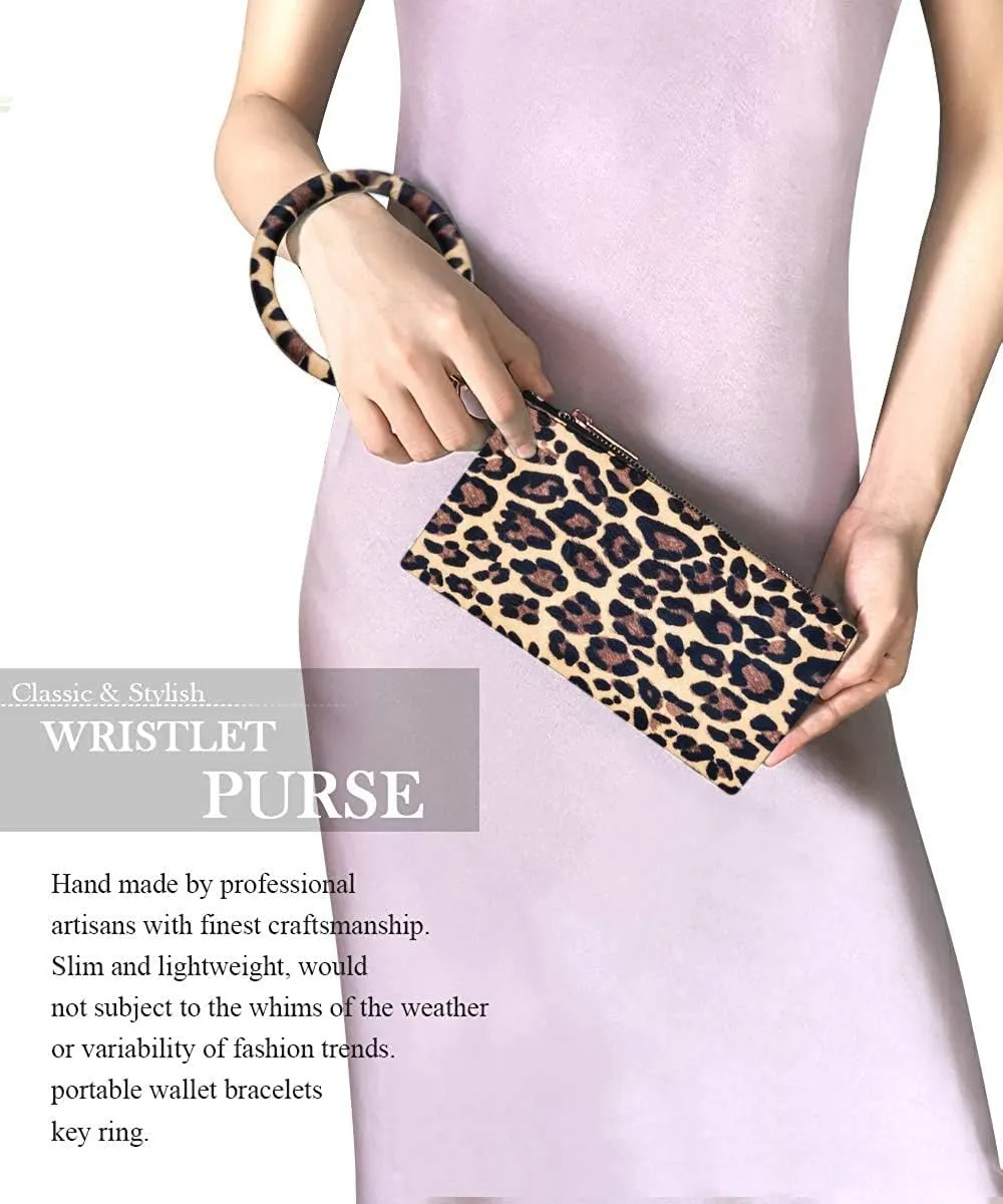 Key Chain Bracelets Women Keyring Bangle Circle Faux Leather Keychain With Wallet Wristlet Card Holder