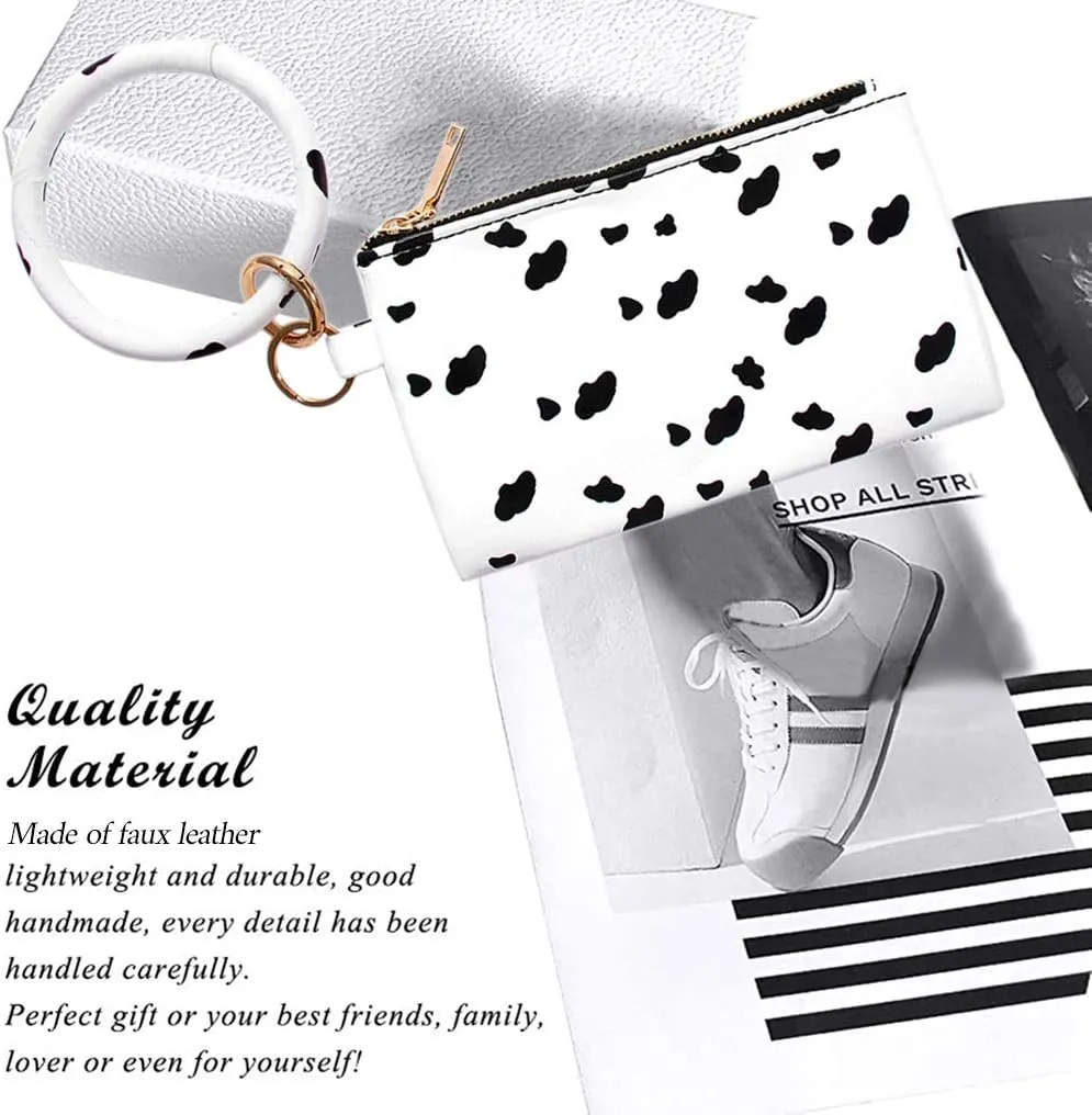 Key Chain Bracelets Women Keyring Bangle Circle Faux Leather Keychain With Wallet Wristlet Card Holder