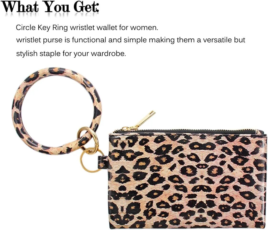 Key Chain Bracelets Women Keyring Bangle Circle Faux Leather Keychain With Wallet Wristlet Card Holder