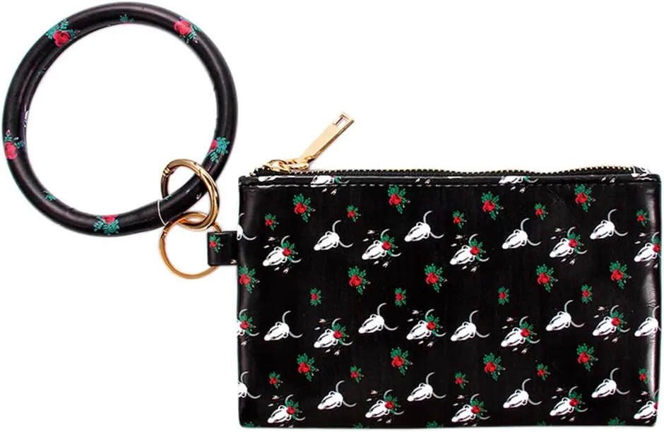 Key Chain Bracelets Women Keyring Bangle Circle Faux Leather Keychain With Wallet Wristlet Card Holder