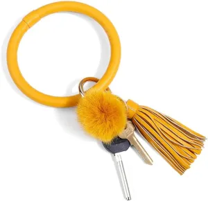 Keychain Bracelet Wristlet Bangle Key Holder Round Keyring PU Leather Tassel Key Ring Chain for Women Girls