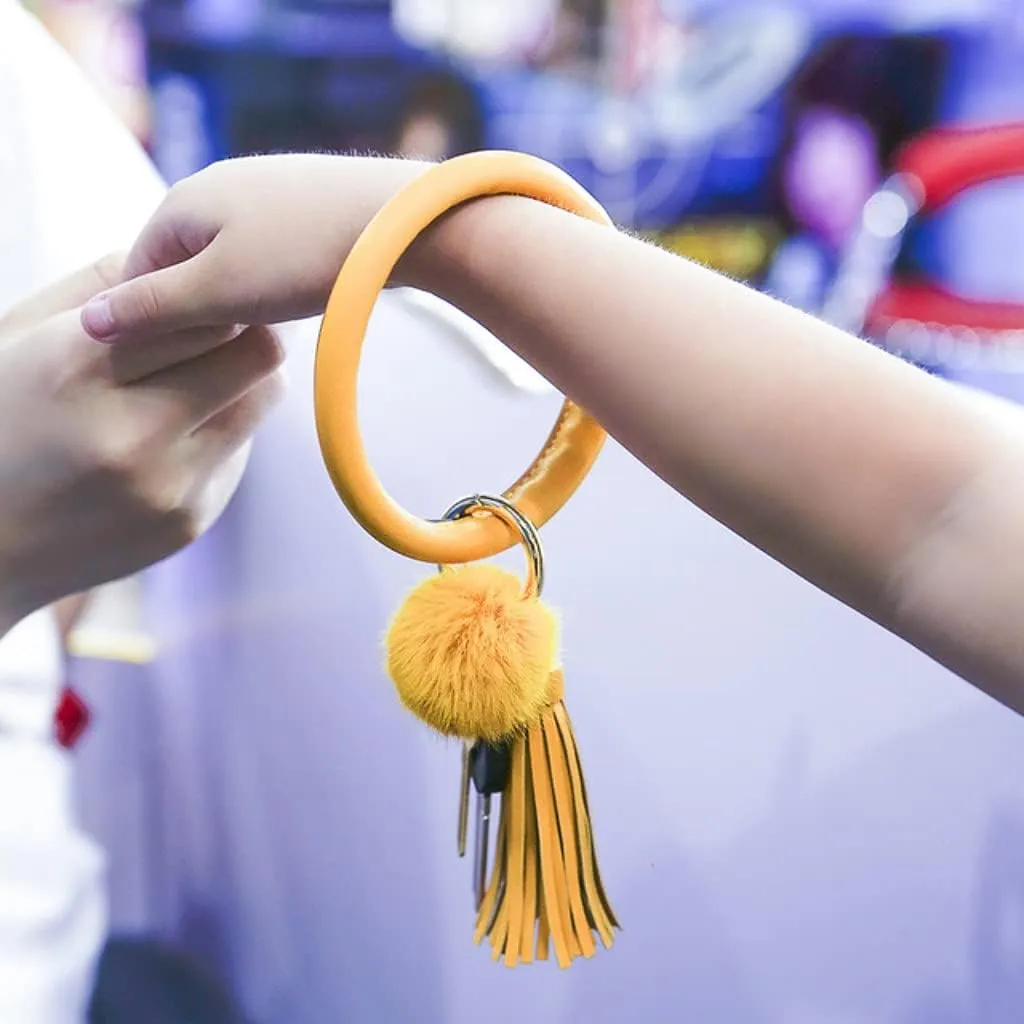 Keychain Bracelet Wristlet Bangle Key Holder Round Keyring PU Leather Tassel Key Ring Chain for Women Girls