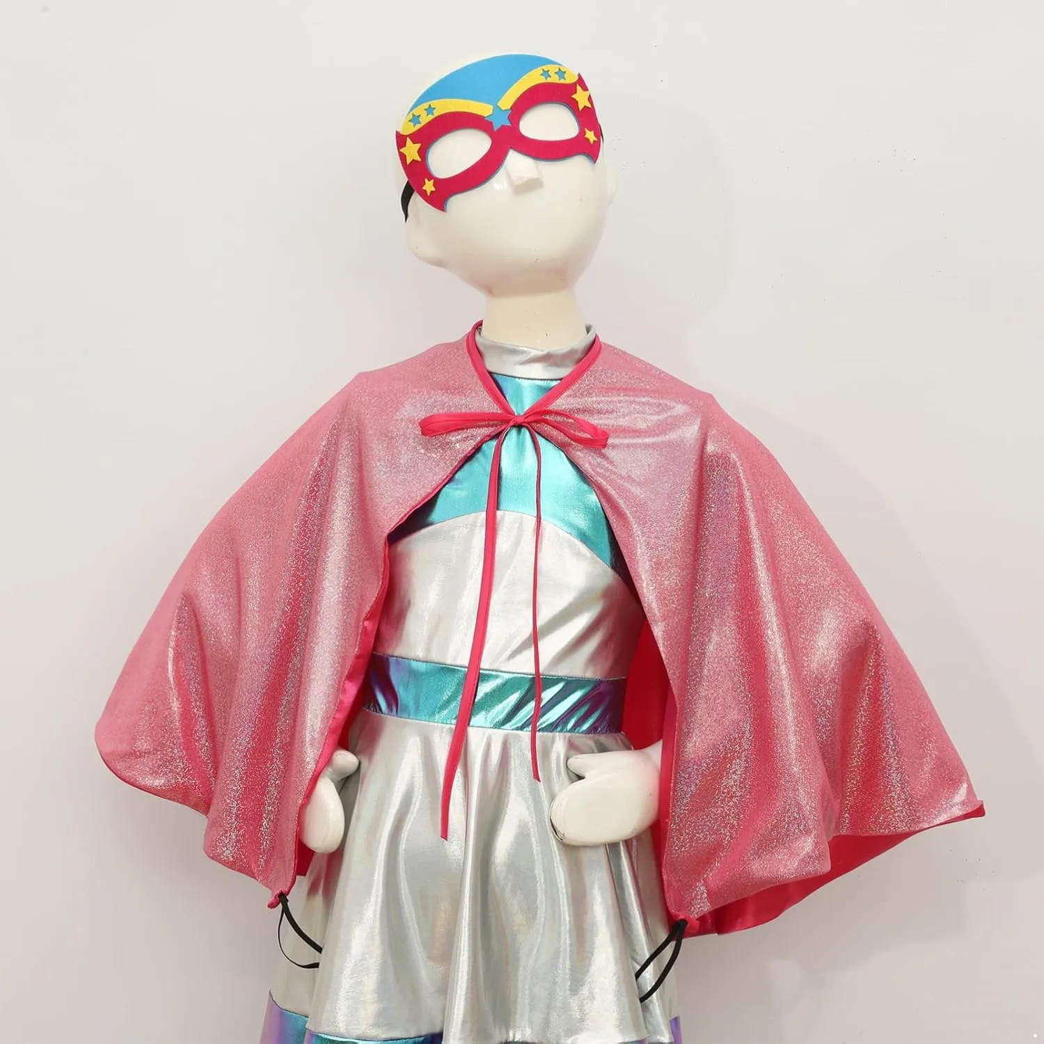 Kids Superheroes Cosplay Cloak Cape Half Face Mask Star Stickers Bracelets Set Boy Girl Cosplay Theme Party
