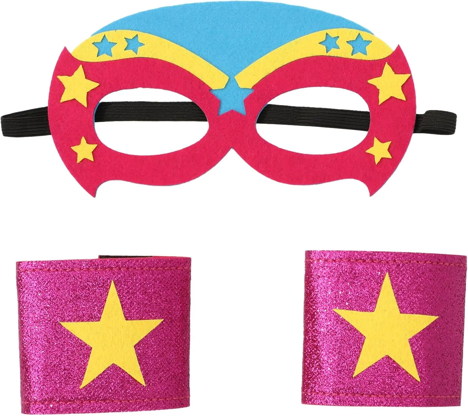 Kids Superheroes Cosplay Cloak Cape Half Face Mask Star Stickers Bracelets Set Boy Girl Cosplay Theme Party
