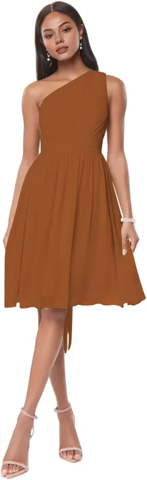 Kyeuan One Shoulder Short Bridesmaid Dresses for Women with Pockets Sleeveless Evening Gown A Line Homecoming Dress for Teens