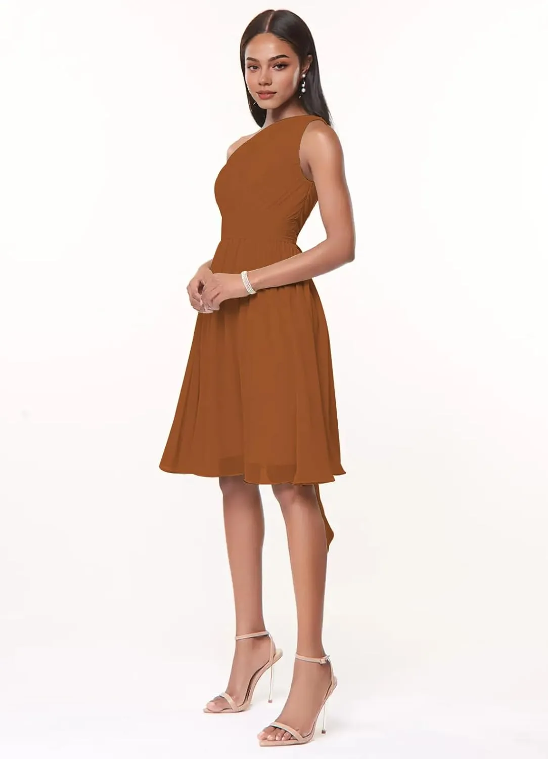 Kyeuan One Shoulder Short Bridesmaid Dresses for Women with Pockets Sleeveless Evening Gown A Line Homecoming Dress for Teens