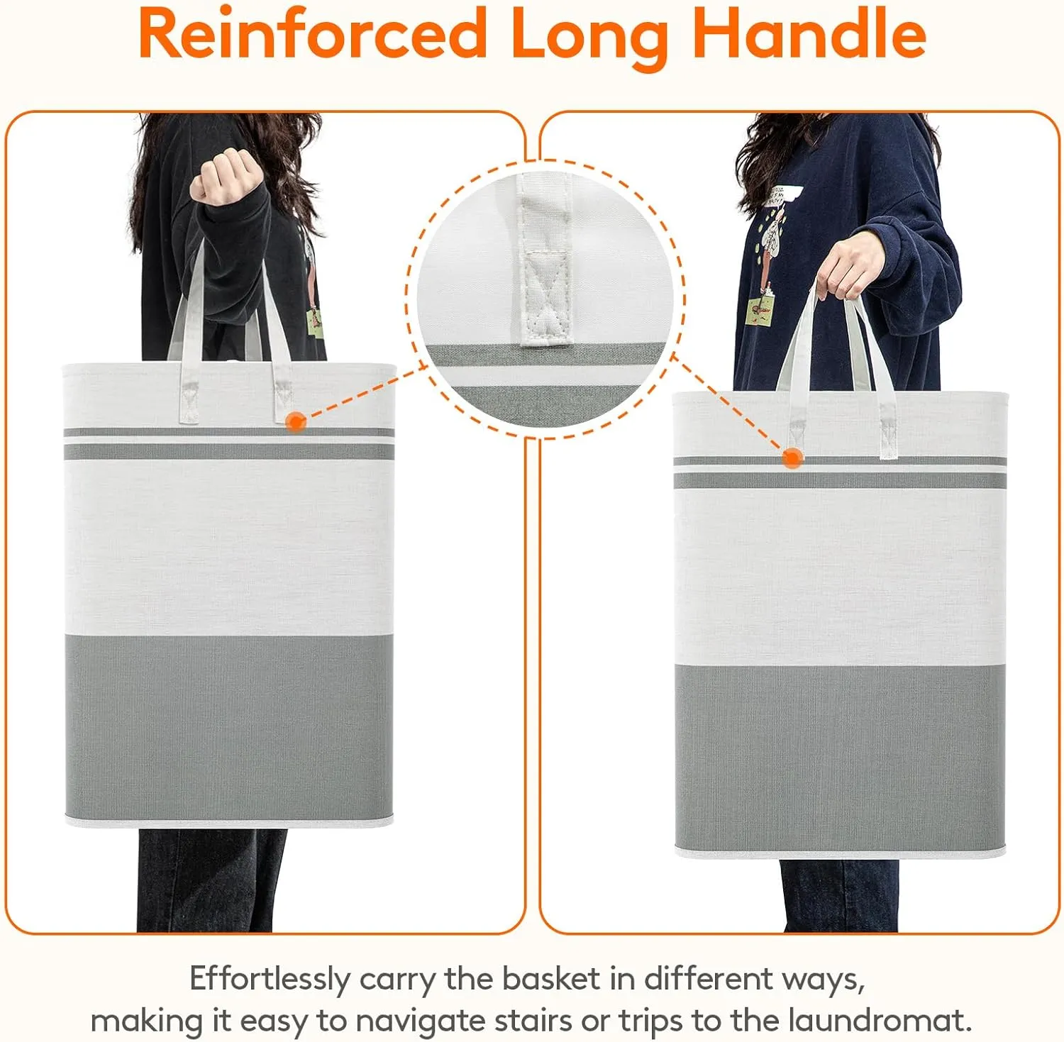 Lifewit 2 Pack 80L Large Freestanding Laundry Hamper, Collapsible Laundry Basket with Easy Carry Handles, Waterproof Tall Clothes Hamper for Laundry Dorm Bedroom Bathroom, Grey-White