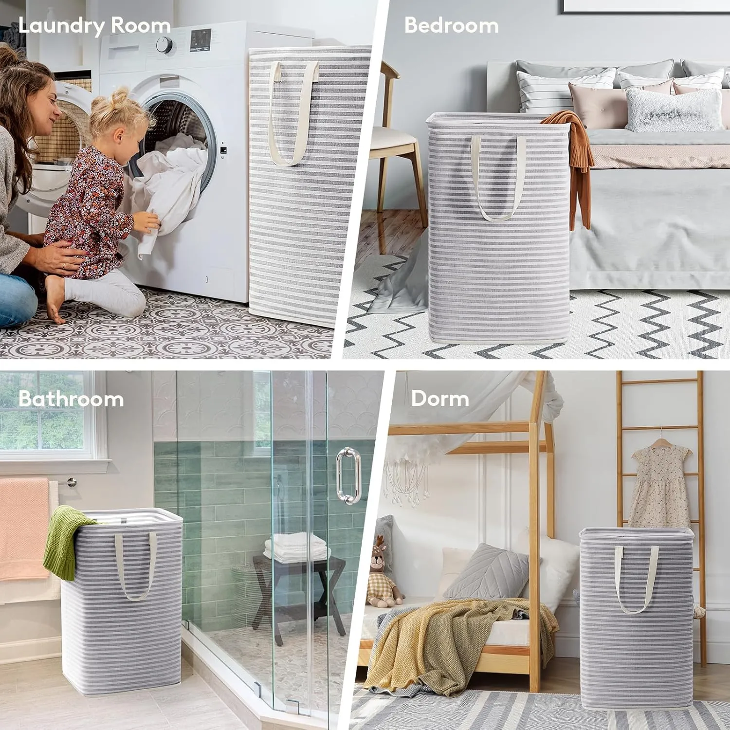 Lifewit 3 Pack Laundry Hamper Large Collapsible Laundry Baskets, Freestanding Waterproof Clothes Hamper with Easy Carry Handles in Laundry Room Bedroom Bathroom College Dorm for Adults, Gray, 3 x 80L