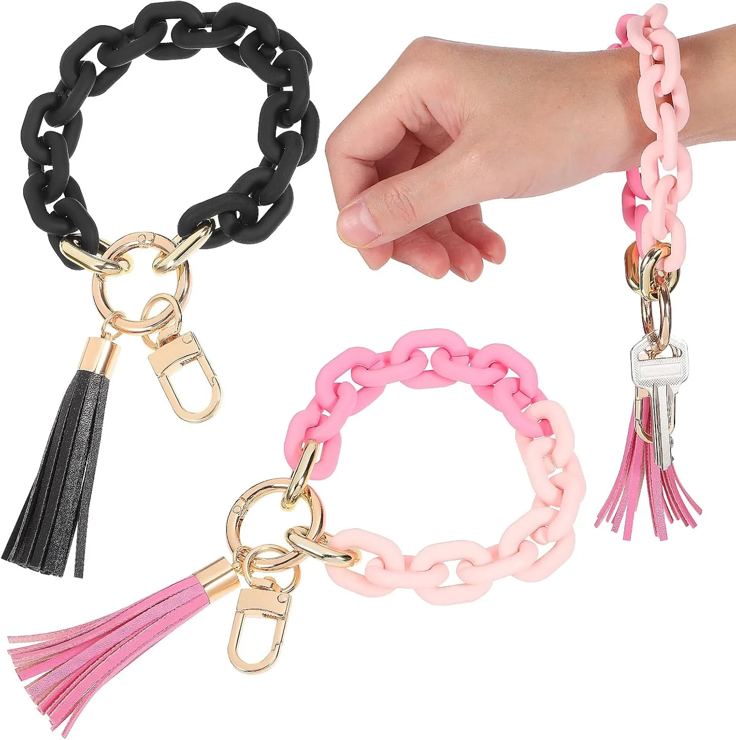 LIFKOME 2Pcs Chunky Chain Link Keychain Wristlet for Women Acrylic Key Ring Bracelet Cute Car Key Chain Holder Bracelet Keychain Wristlet Key Ring Bangle Wristlet Keychain