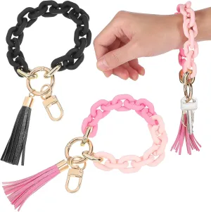 LIFKOME 2Pcs Chunky Chain Link Keychain Wristlet for Women Acrylic Key Ring Bracelet Cute Car Key Chain Holder Bracelet Keychain Wristlet Key Ring Bangle Wristlet Keychain