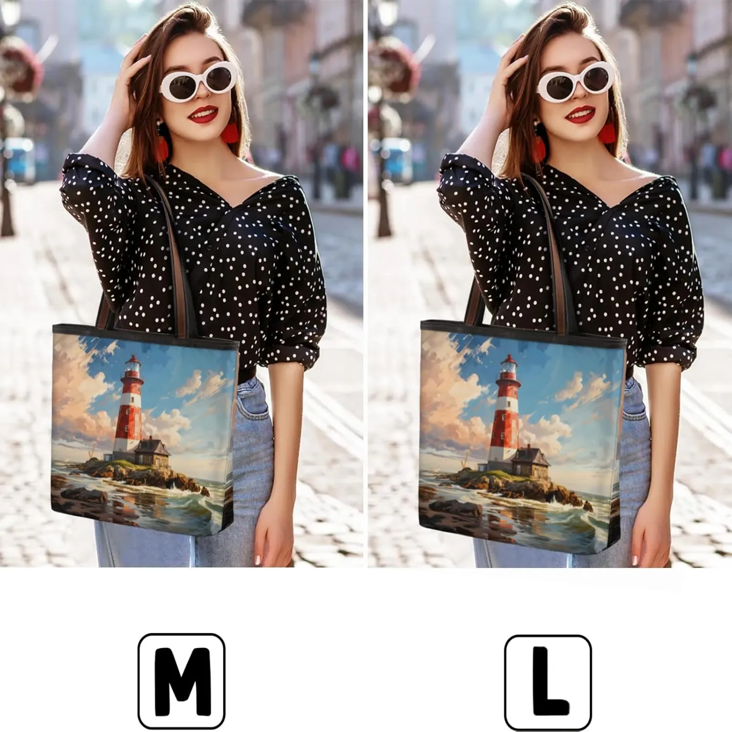 Lighthouses Oceans Tote Bag Multi Pocket Zippered Beach Bag Lightweight Waterproof Handbag
