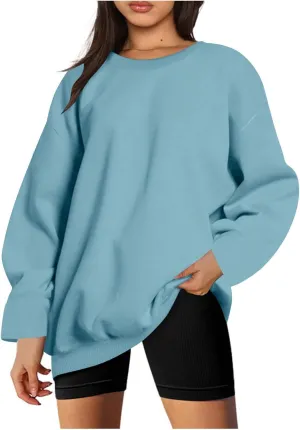Long Sleeve Oversized Hoodies Sweatshirts For Women Winter Crew Neck Long Sleeve Pullover Tunic Teen Tops Clothes
